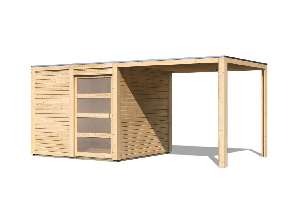 E-shop Drevený záhradný domček QUBIC 1 s prístavkom 240 Lanitplast Prírodné drevo
