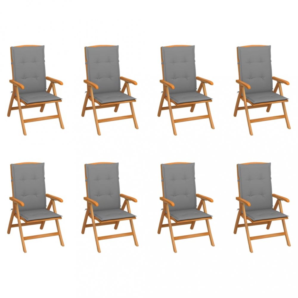 E-shop Skladacia záhradná stolička s poduškami 8 ks teak / látka Dekorhome Sivá