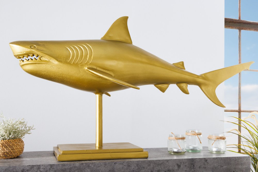 E-shop Dekorační socha žralok AMEIS 100 cm  Zlatá,Dekorační socha žralok AMEIS 100 cm  Zlatá