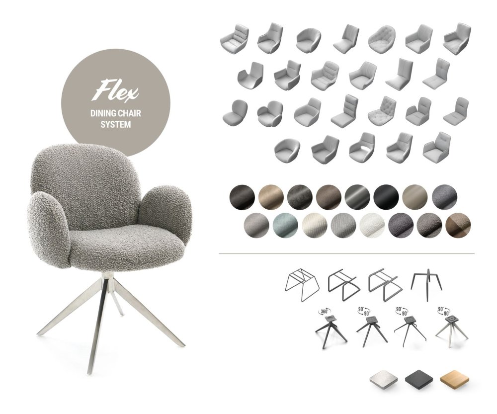 Jídelní židle Nube-Flex bouclé Bílá podnož černá otočná o 360° Obrázek