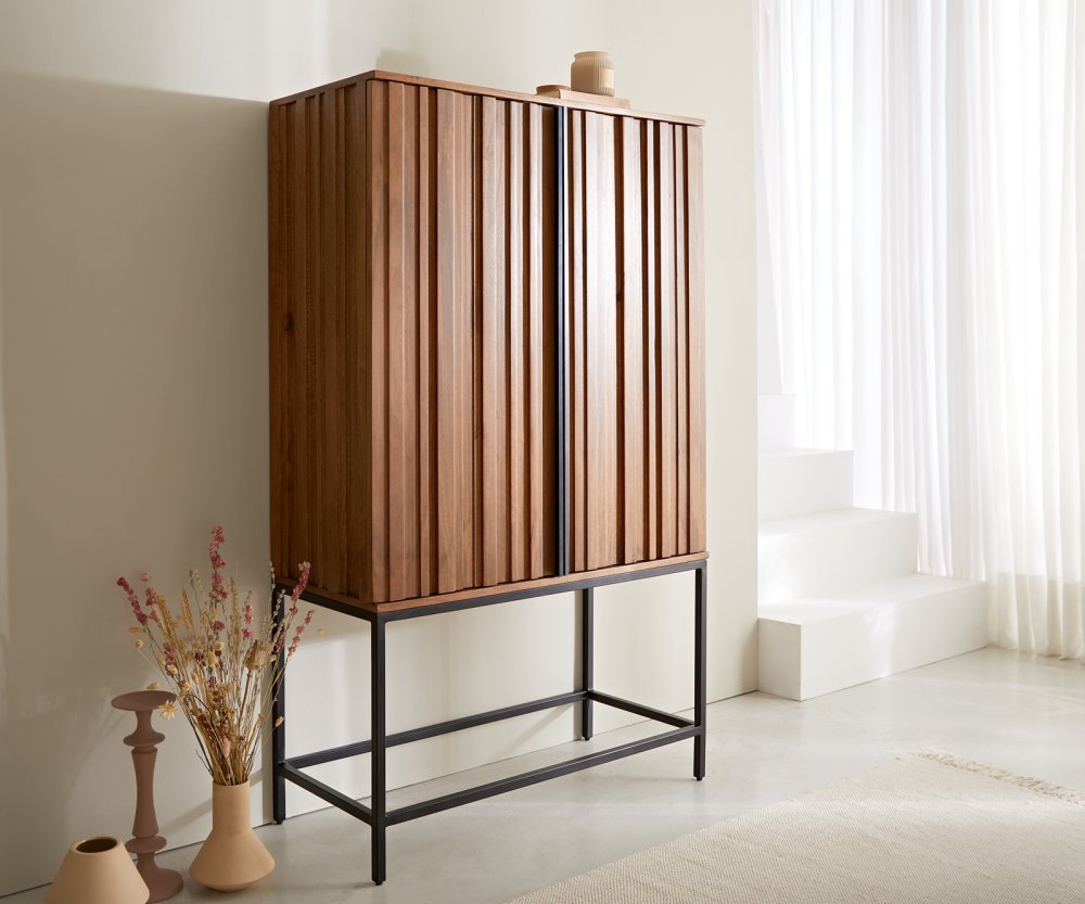 Šatníková skriňa Sivela 90x40x150 cm mango hnedá kovová čierna 2 dvere