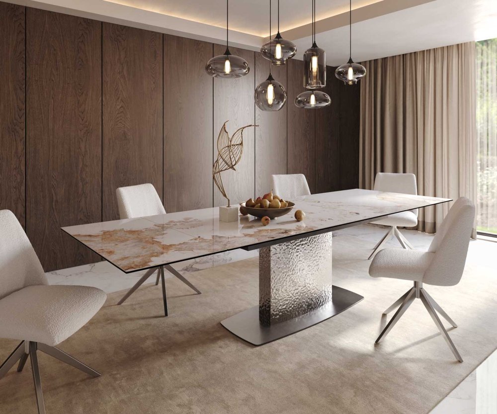 Jedálenský stôl Edge 200-300x100 keramický minas melange bielo-béžový