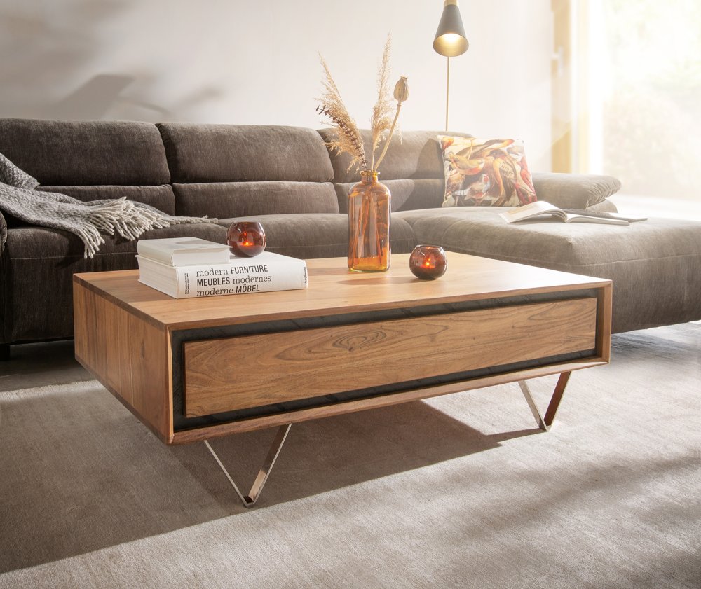 Konferenčný stolík Stonegrace 115x60x40 cm prírodná akácia 2 zásuvky