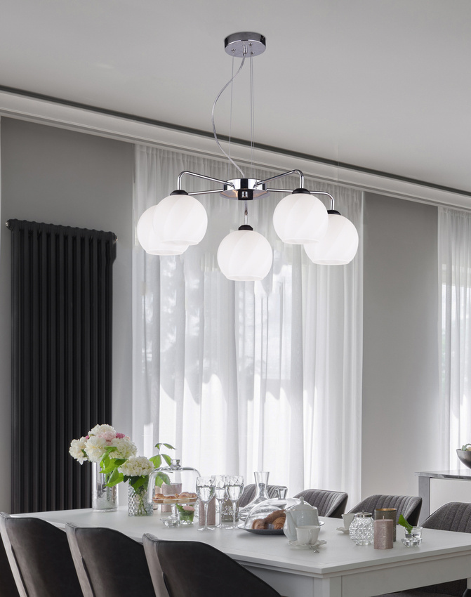Závesná lampa Larix chróm 5x40W e27 biele tienidlo