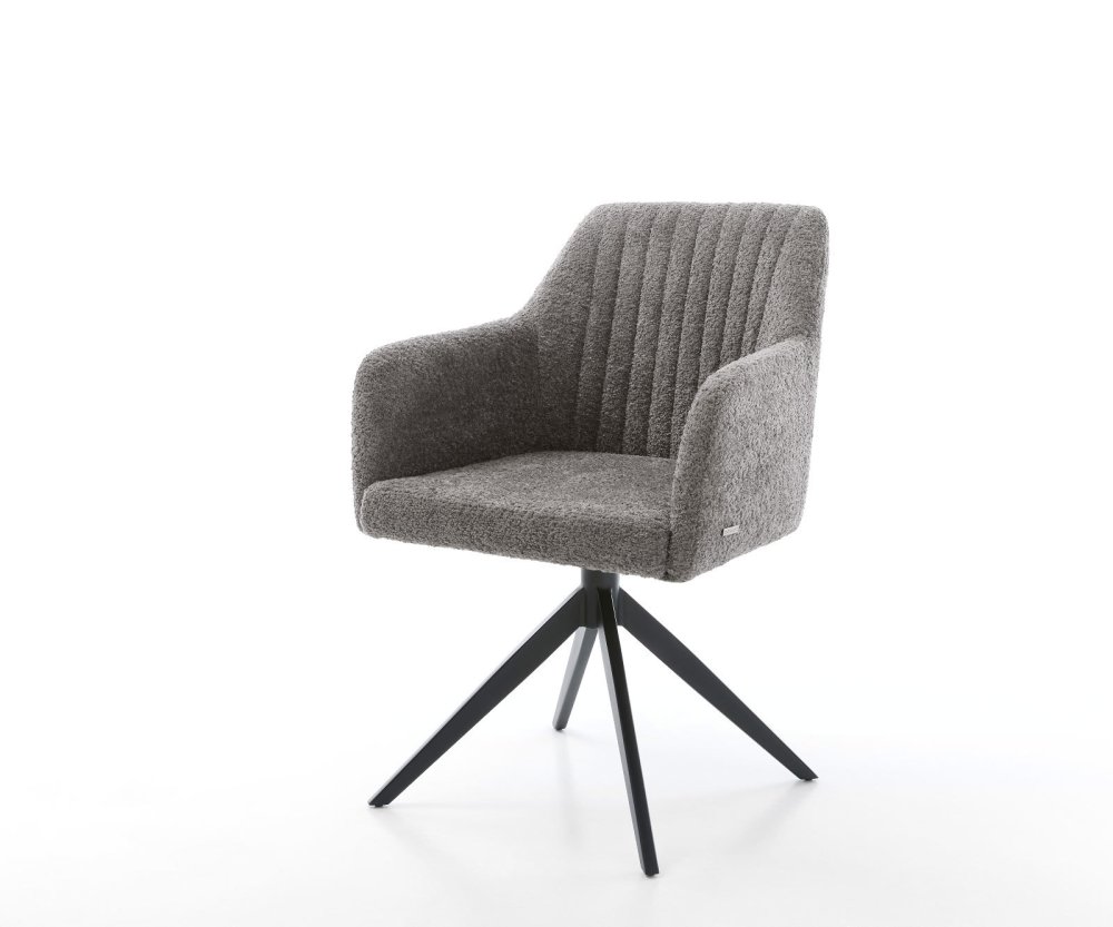 Jedálenská stolička Greg-Flex bouclé sivá krížová podnož široká čierna