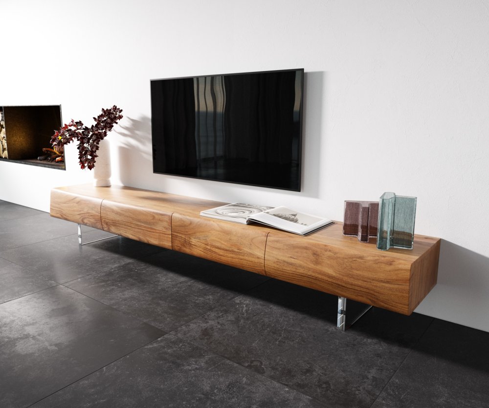 Nízka doska New Live-Edge 240 cm prírodná akácia 4 zásuvky akrylový