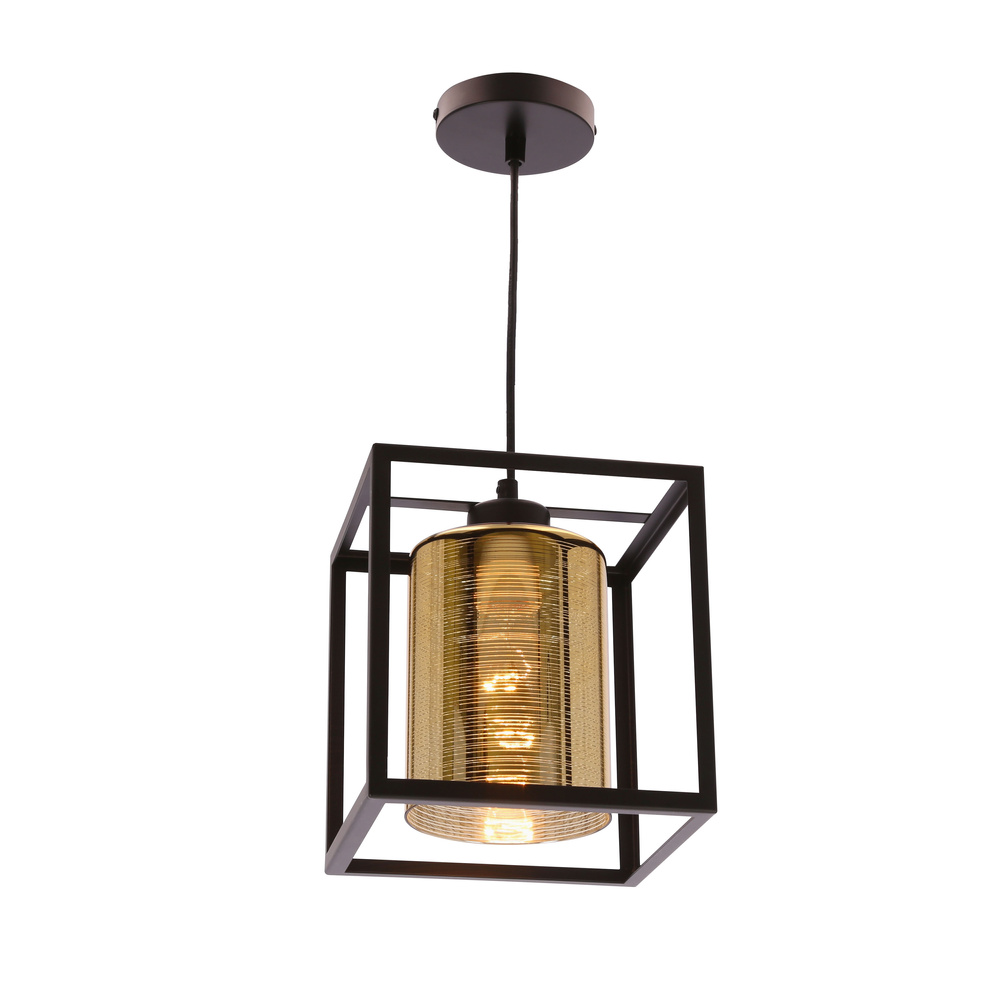 Závesná lampa LURI 1x40W E27 čierna so zlatým tienidlom, moderná stropná lampa do obývačky, kuchyne alebo jedálne, elegantný minimalizmus