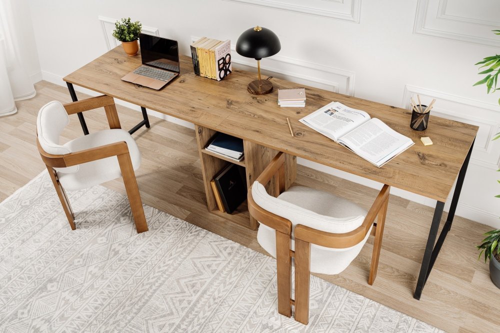 Písací stôl Twin Study Desk - Atlantic Pine, Black