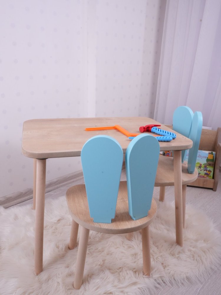 Kid's Table Set Bunny One Chair Set - Baby Blue, Brown