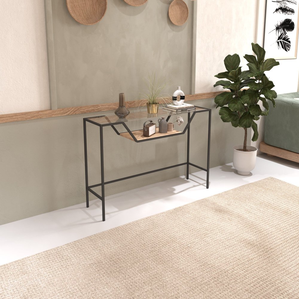 Konzolový stolík Lala - Black, Glass