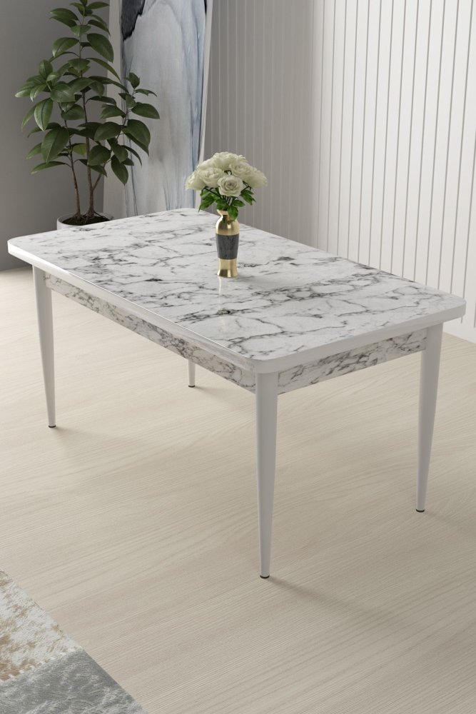 Jedálenský stôl Nil - White Marble, White