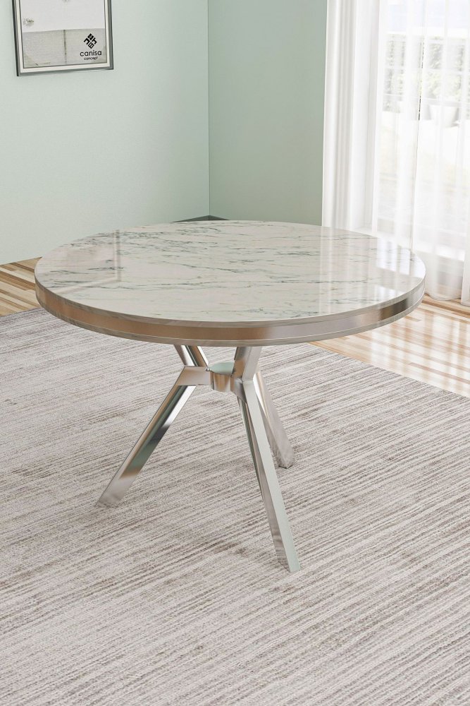 Jedálenský stôl Mos - White Marble, Chrome