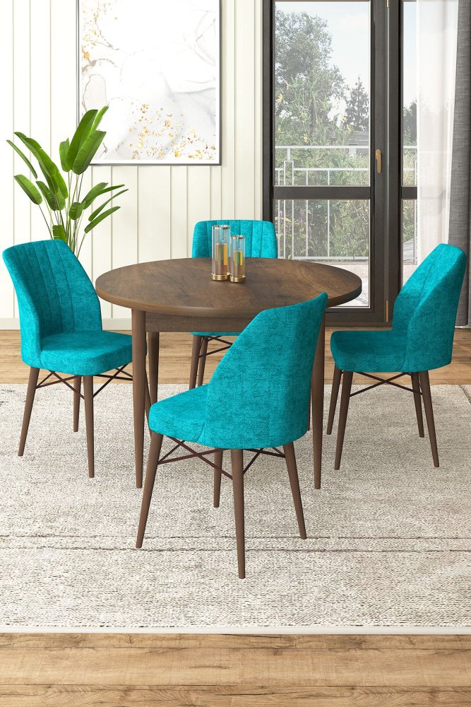 Dining Table & Chairs Set (5 Pieces) Rox - Baroque, Turquoise