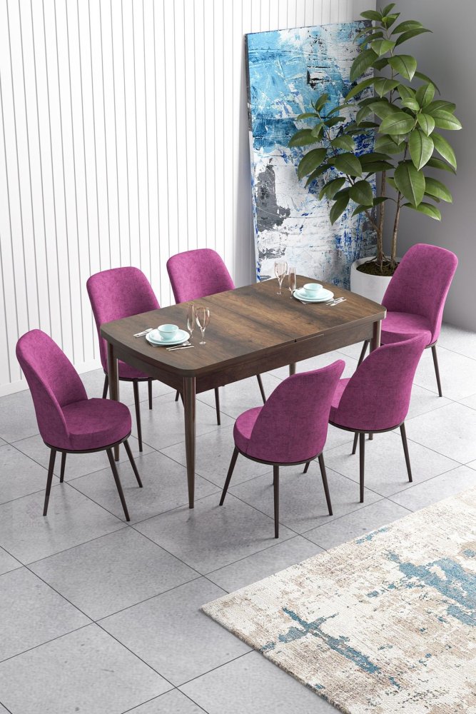 Extendable Dining Table & Chairs Set (7 Pieces) Han - Baroque, Purple