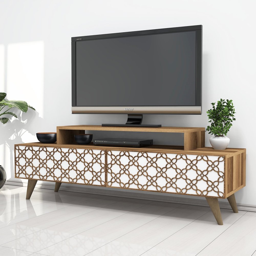 TV stolík City - Walnut, White