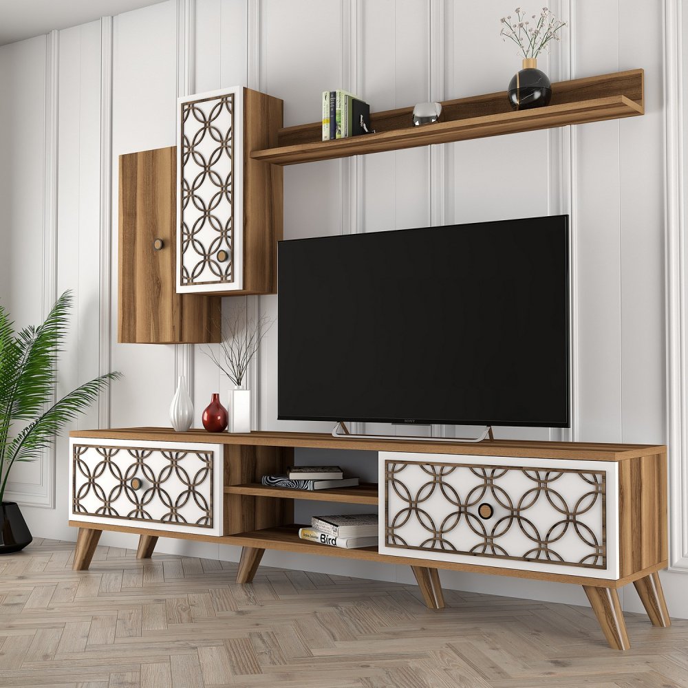 TV stěna / Sestava pod TV Class S - Walnut, White (obrázek 6)