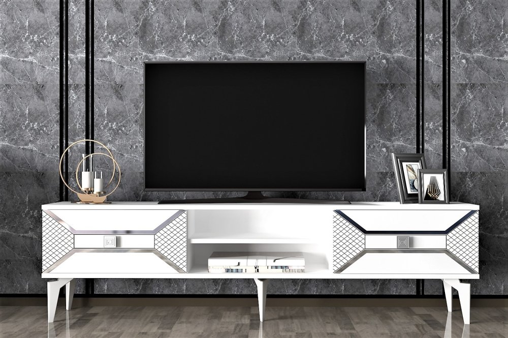 TV stolík Yumedi - White, Silver