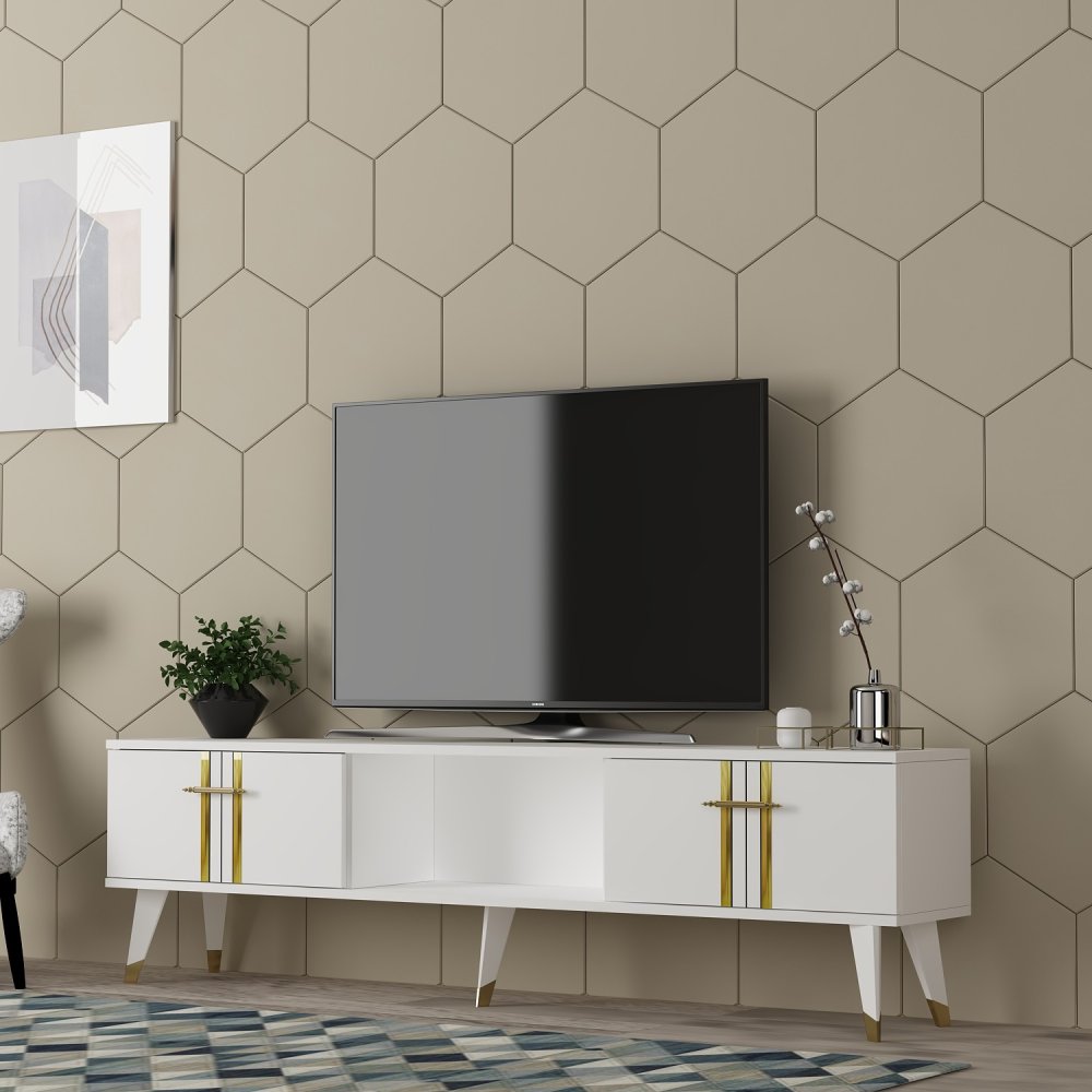 TV stolík Asel - White, Gold