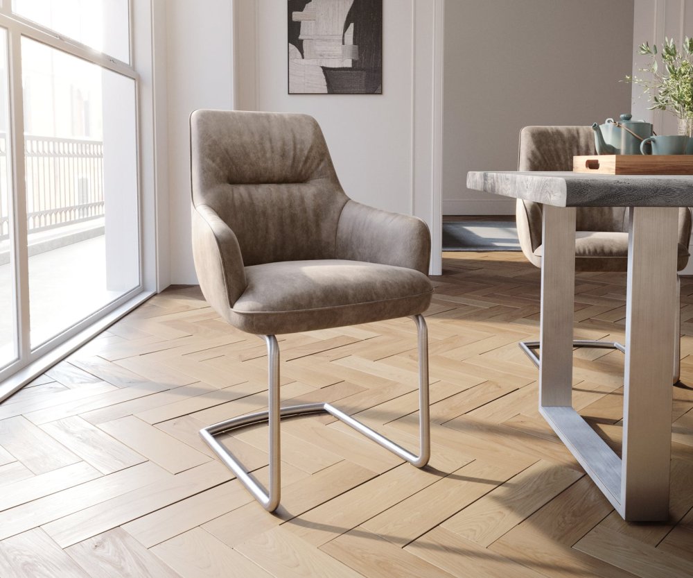 Jídelní židle Zelia-Flex s područkami mikrovlákno taupe vintage
