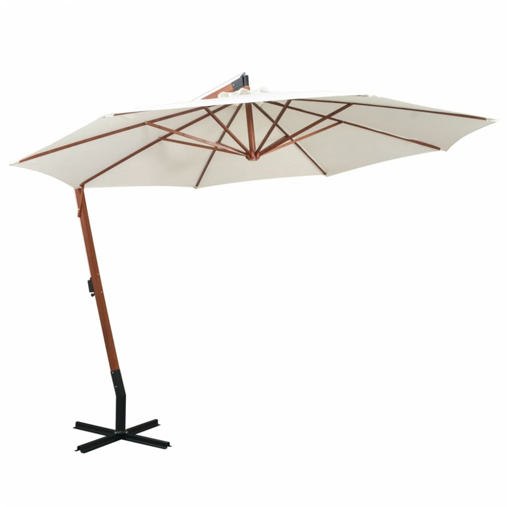 Závesný slnečník s drevenou tyčou Ø 350 cm