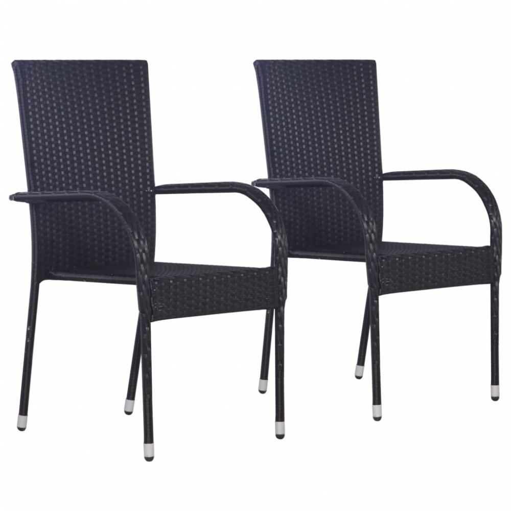 Zahradní stohovatelné židle 2 ks polyratan Černá,Zahradní stohovatelné židle 2 ks polyratan Černá