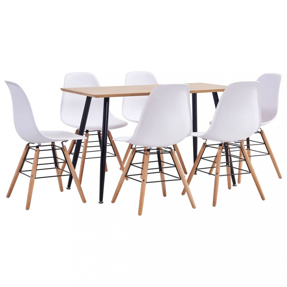 Jídelní set 7ks plast / dub Dekorhome Bílá