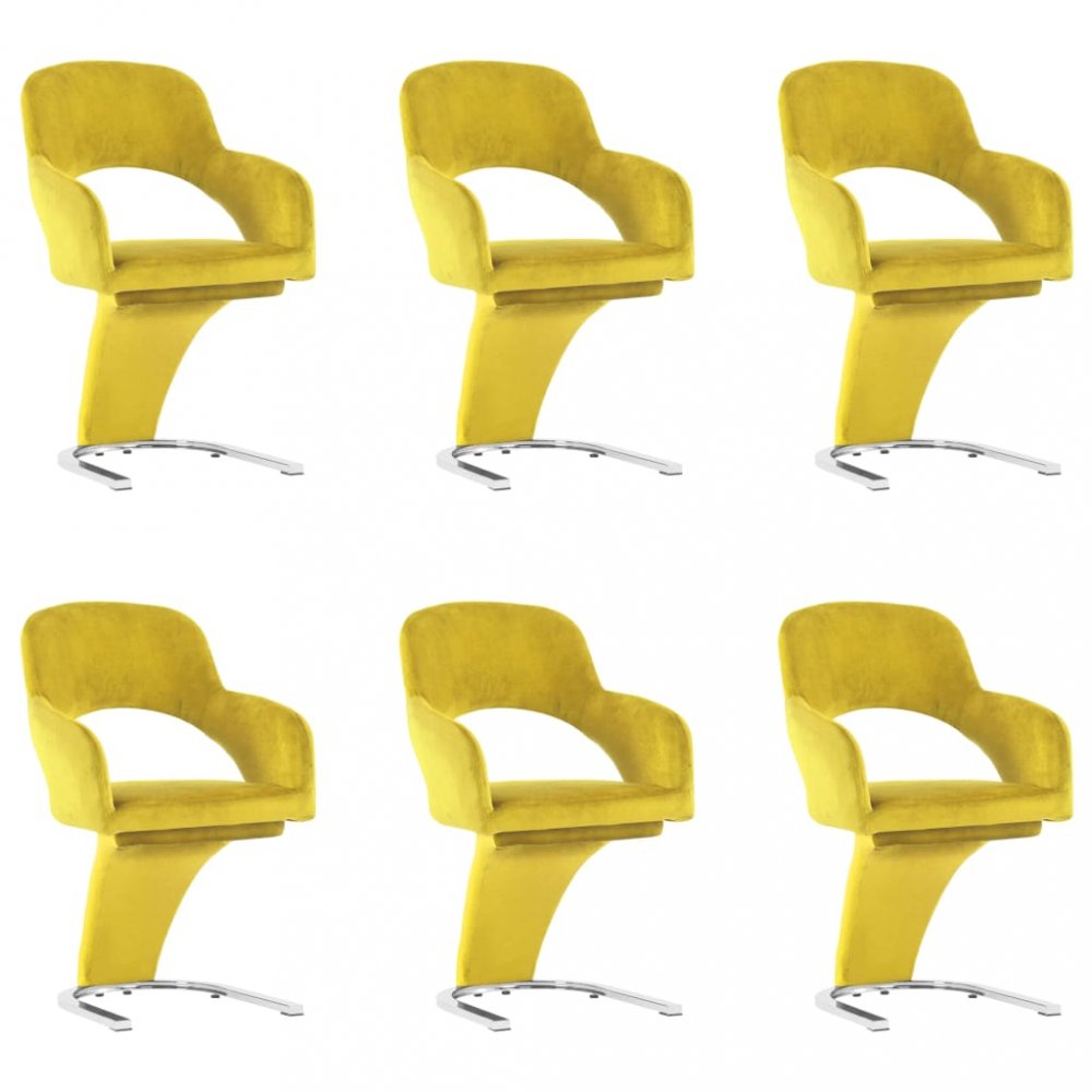 Jídelní židle 6 ks samet / chrom Dekorhome Žlutá