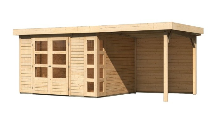 Drevený záhradný domček KERKO 5 s prístavkom 240 Lanitplast Prírodné drevo
