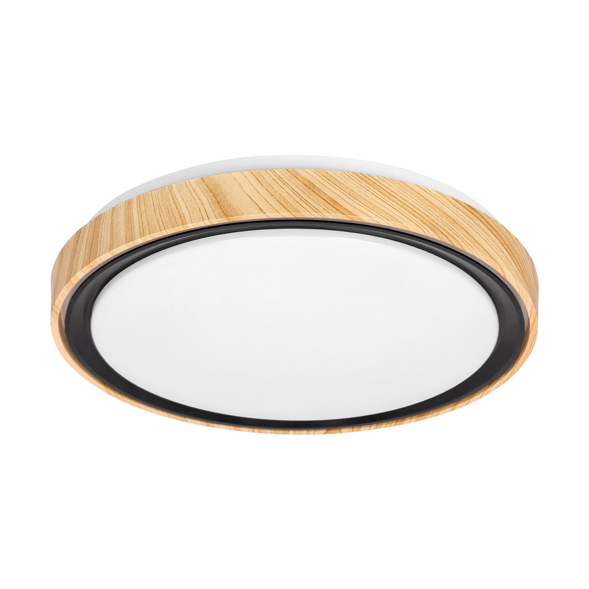 Stropná lampa Aflo drevená + čierna 24W LED 3000/4000/6000K 38cm biele tienidlo