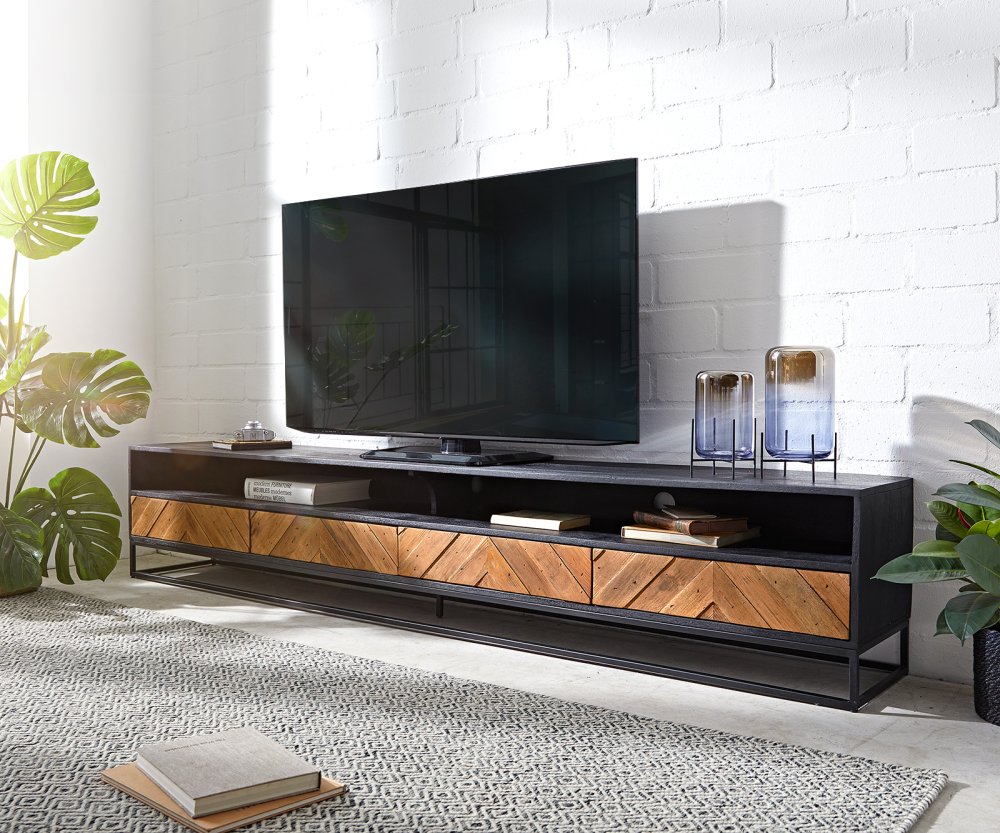 TV stolek Famke 240 cm mango teak 2 přihrádky 4 zásuvky