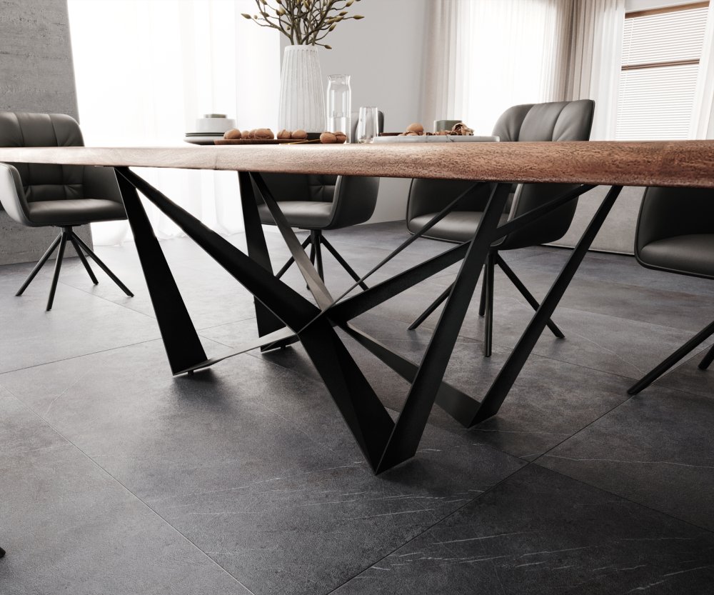Jídelní stůl Edge 300x100 XL akácie hnědá Spider plochá ocel černá (obrázek 6)