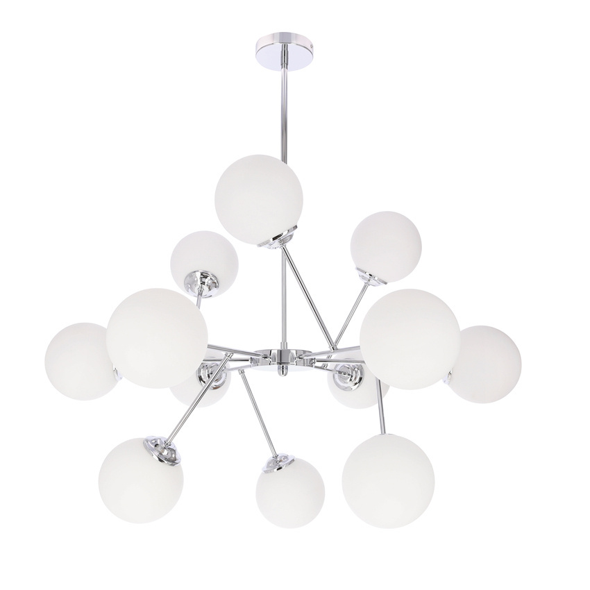 BELWEDER chromová závěsná lampa 12x40W E14 bílé stínidlo