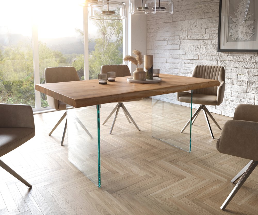 Jedálenský stôl Edge 160x90 XL akácia prírodná sklo Live-Edge