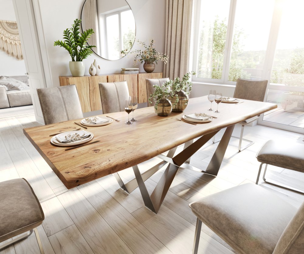 Jedálenský stôl Edge 240x100 akácia prírodná Spider plochá oceľ