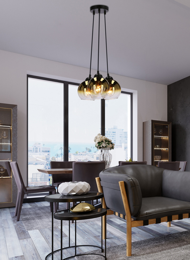Závesná lampa Nubia čierna 3x60W E27 zlaté tienidlo