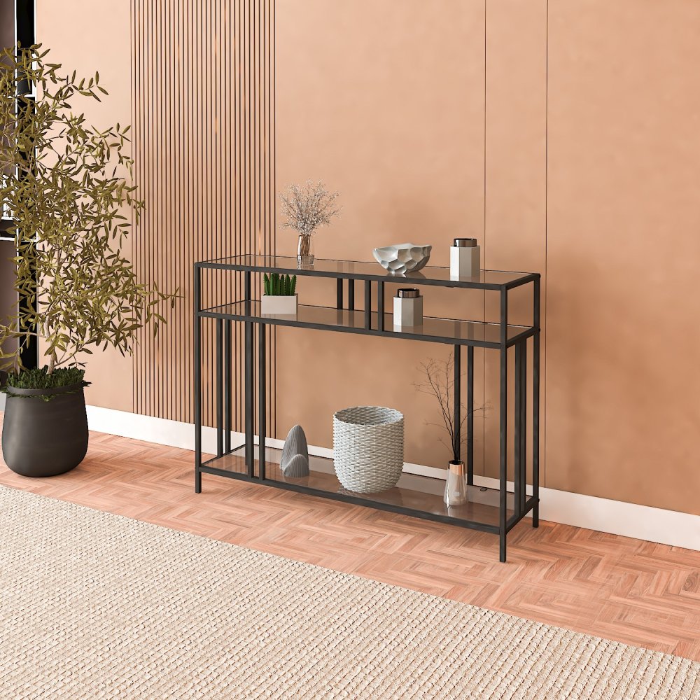 Príborník Venedik - 100 Black, Fume Glass