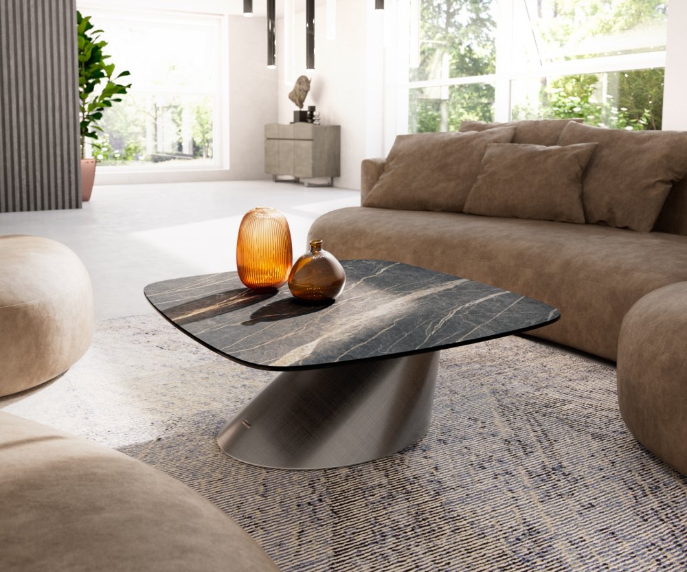 Konferenčný stolík Edge zaoblený 90x90 cm keramika Laminam® Noir Desir