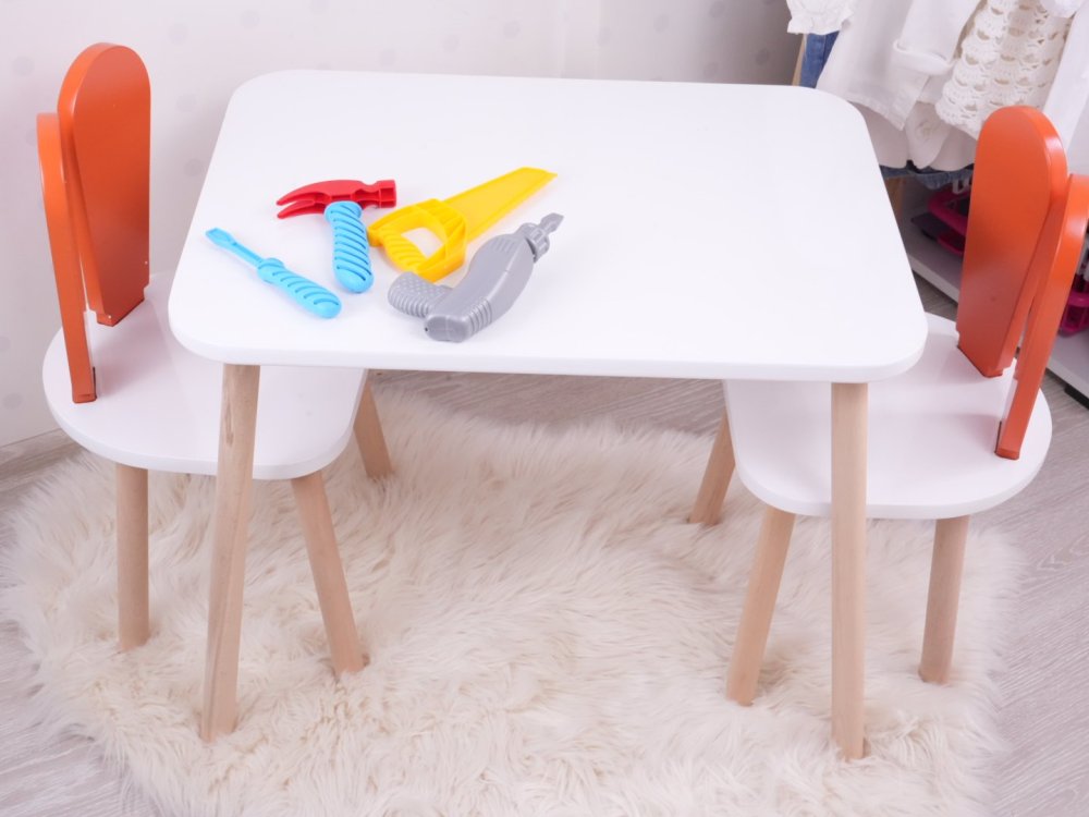 Kid's Table Set Bunny Two Chair Set - Orange, White
