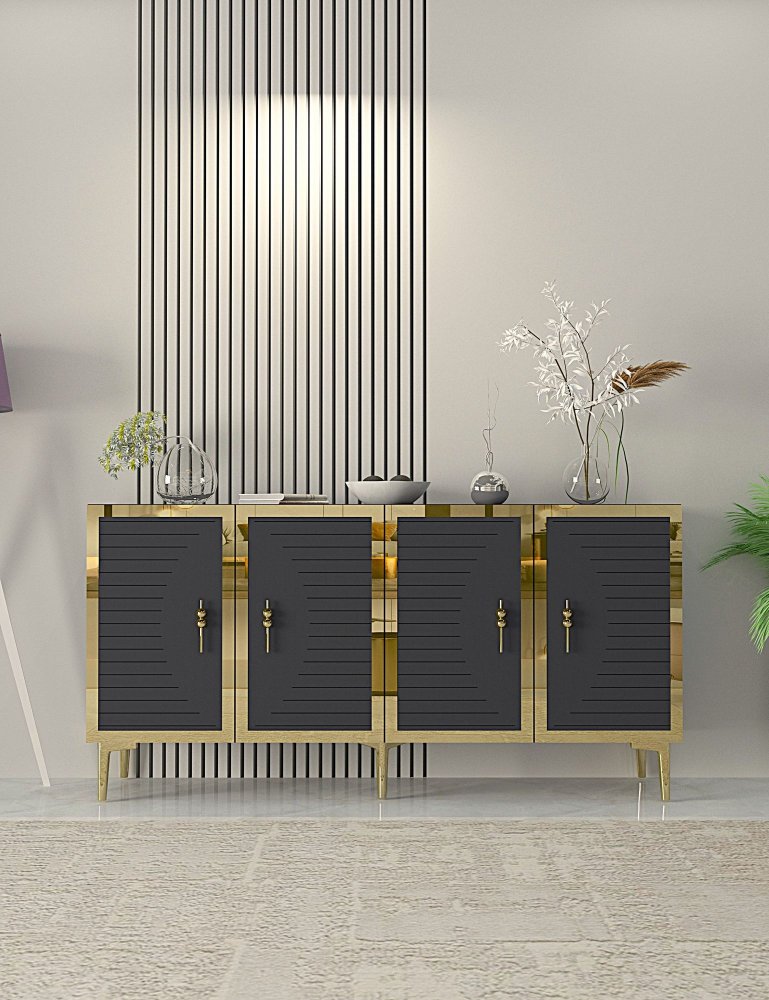 Konzolový stolík Tuna - Anthracite, Gold