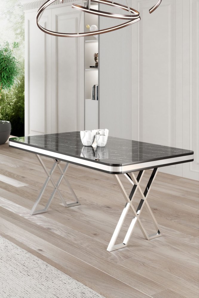 Jedálenský stôl Vals - Black Marble, Chrome