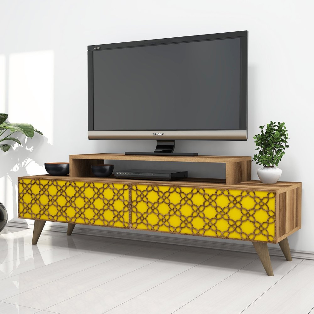 TV stolík City - Walnut, Yellow