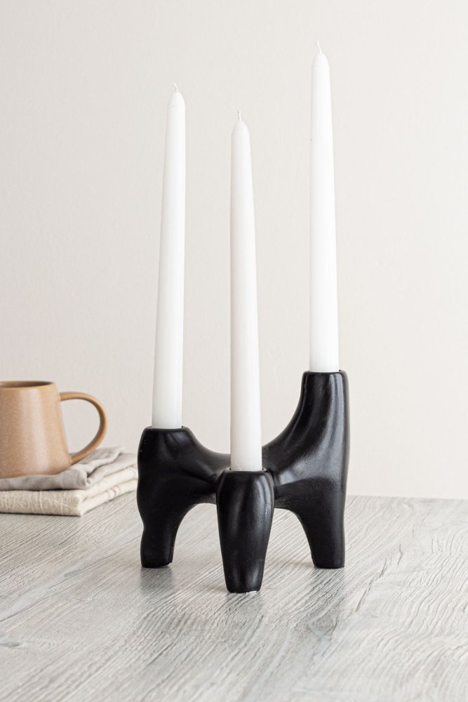 Candlestick Set (4 Pieces) Three Legged - Black