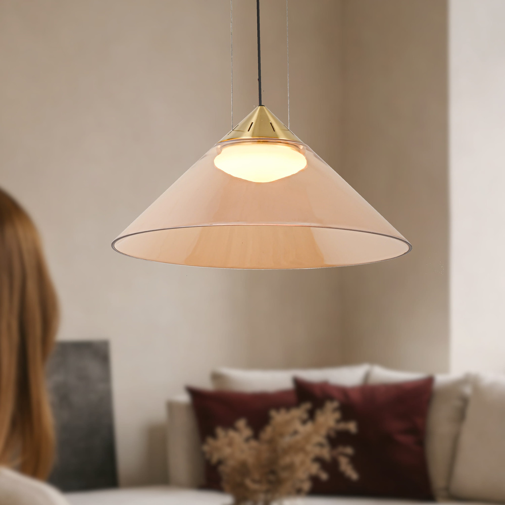 Levně Lampa wisząca Presto 42 szklana złota z kloszem bursztynowym nad stół GX53