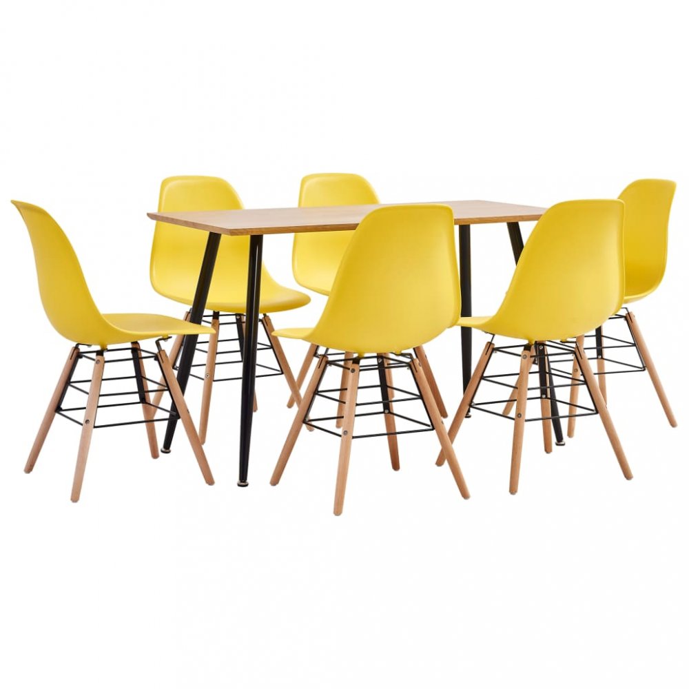 Jídelní set 7ks plast / dub Dekorhome Žlutá