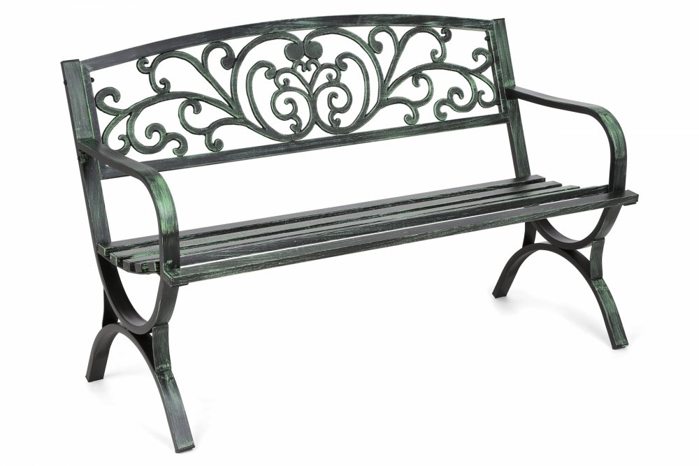 Záhradná lavička s patinou oceľ liatina Zelená