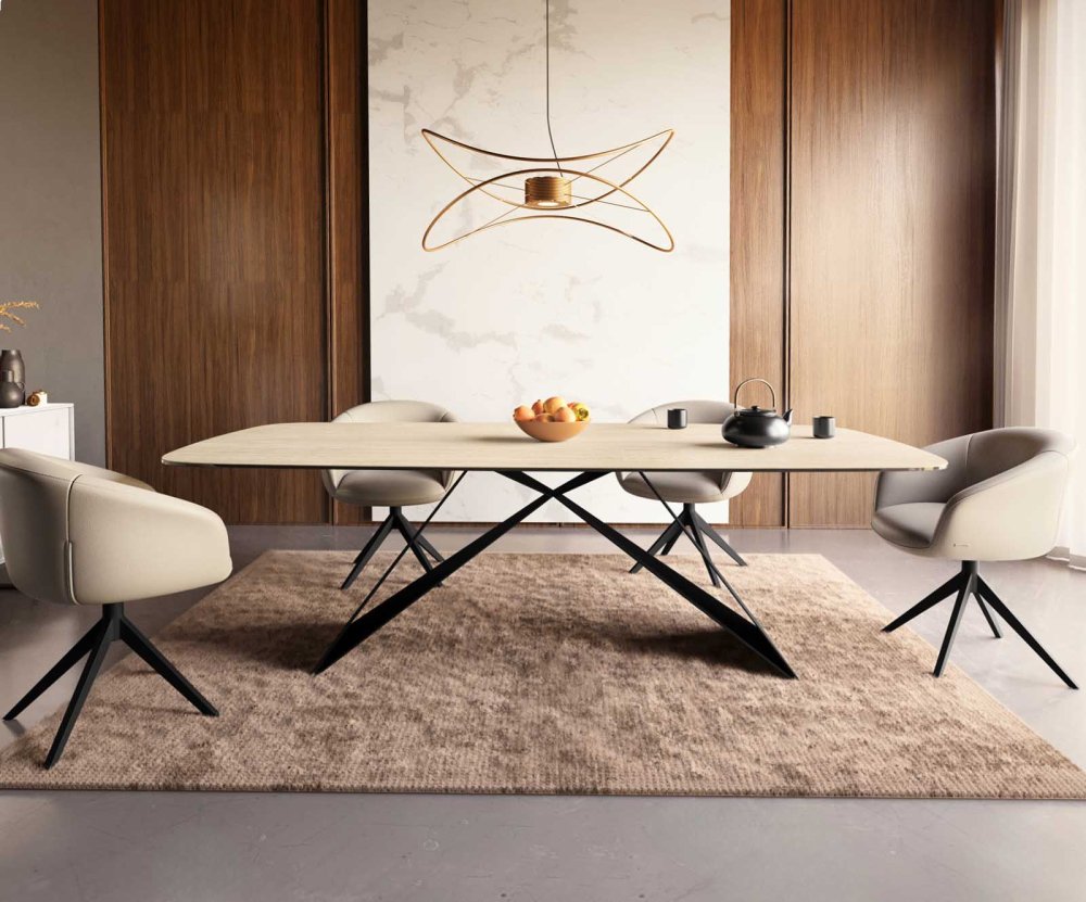 Jedálenský stôl Edge oválny 240x120 keramický travertín prírodný