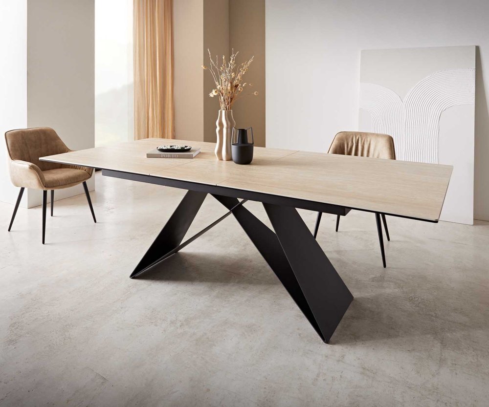 Jedálenský stôl Edge 180-220x100 keramický travertín prírodný