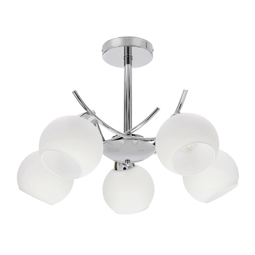 AMOS Chromová závěsná lampa 5x40W E27 bílé stínidlo