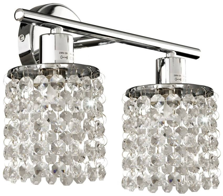 Dvojitá chrómová nástenná lampa s bielymi kryštálmi Royal