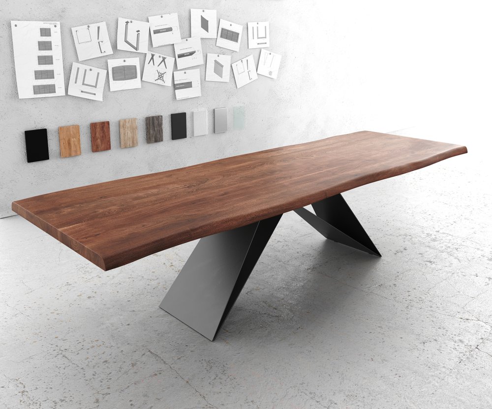 Jedálenský stôl Edge 300x100 XL Akácia hnedá Podstava v tvare V plochá
